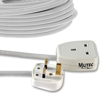 MutecPower 7.5 meter UK Verlängerungskabel mit 90° abgewinkelt UK-Stecker - geerdetes AC Stecker auf Buchse - BS 1363 Stecker