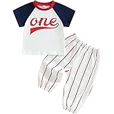 Baby Boys First Birthday Outfit Rookie of the Year Baseball Shirt and Striped Pants Set 1st Birthday Clothes
