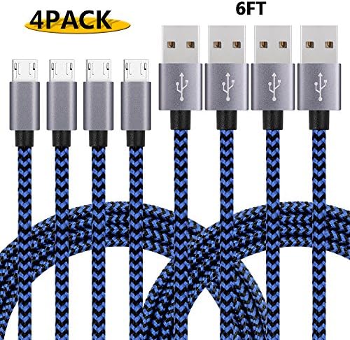 Micro USB Cable Additt 4Pack 6FT Nylon Braided Cord Long High Speed USB to Micro USB Charger Cables Data Android Fast Charging Cord Samsung Galaxy S7 Edge/S6/S5/S4,Note 5/4/3,HTC,LG,Tablet