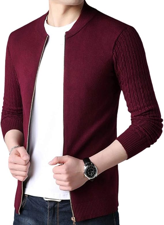 Amazon Ducolon ジップ アップ セーター 無地 ニット カーディガン 上品 メンズ ブルゾン カーディガン 通販