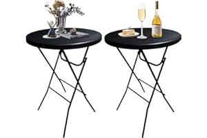 GUAGUA 32" Round Plastic Folding High Top Cocktail Table Portable Folding Bar Table with Removable Gray Legs, Indoor Outdoor for Parties, Speech, Dining (Black Set)