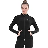 Pobodo Women's Lightweight Full Zip Workout Jacket - Slim Fit Running Yoga Sports Jacket with Thumb Holes & Pockets for Gym