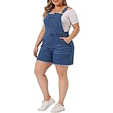 Agnes Orinda Plus Size Denim Overall Shorts for Women Raw Hem Adjustable Strap Rompers with Pockets Bib Jeans Shortalls