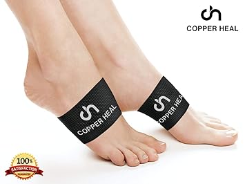 Arch Copper Compression Support Brace 2 Units by COPPER HEAL - Best Foot Plantar Fasciitis Sleeves