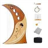 wfljl 19-String Lyre Harp Kit - Ergonomic Lap Harp Instrument | Comes with tuner and picks, classic portable wooden stringed musical instrument