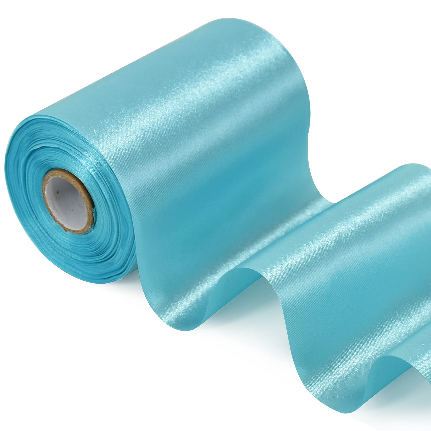 TONIFUL Sky Blue Wide Satin Ribbon - 100mm x 20m Blue Satin Ribbons Solid Fabric Ribbons for Gift Wrapping Christmas Tree Wedding Car Chair Pageant Sashes Grand Opening Festival Party Decor