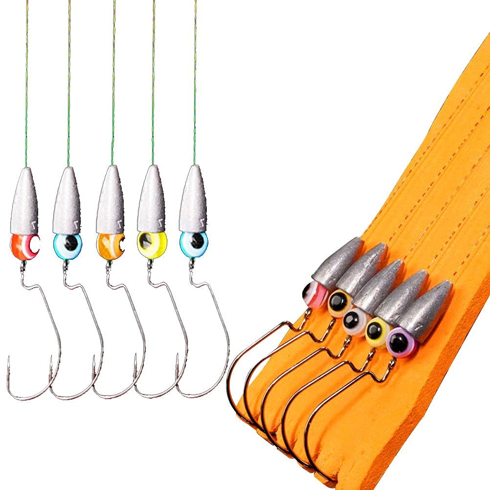 Fishing Hooks, Texas Rigs for Bass Fishing with Weights Hooks Rigged Line Kit Fishing Tackle