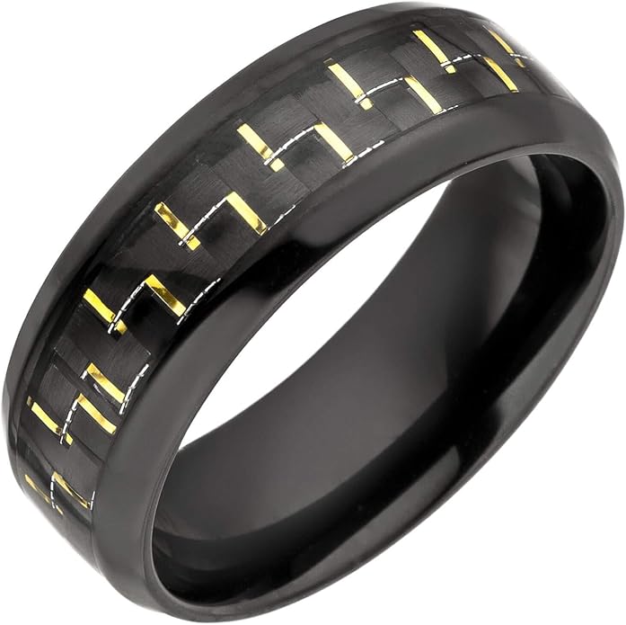 Anillo para hombre de acero inoxidable lacado en negro con insertos de Anillo para hombre de acero inoxidable lacado en negro con insertos de