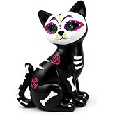 GoGnome Halloween Sugar Black Cat Skeleton Figurine, Cute Resin Statue with Skull Face & Skeleton Tabletop Decoration for Home Mantel Shelf (Black Cat)