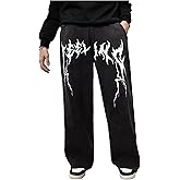 VIPWOLF Men's Goth Wide Leg Sweatpants Vintage Distressed Baggy Track Pants Streetwear