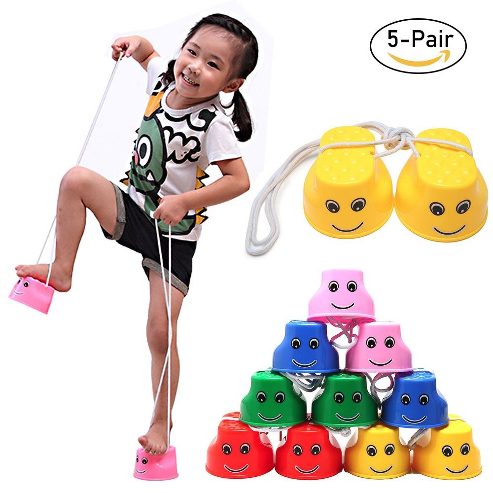 Beedool 5 Pair Jumping Stilts Children Balance Walk Stilt Plastic Stilts Child Toys Training Stilts Outdoor Games Trainers Toys