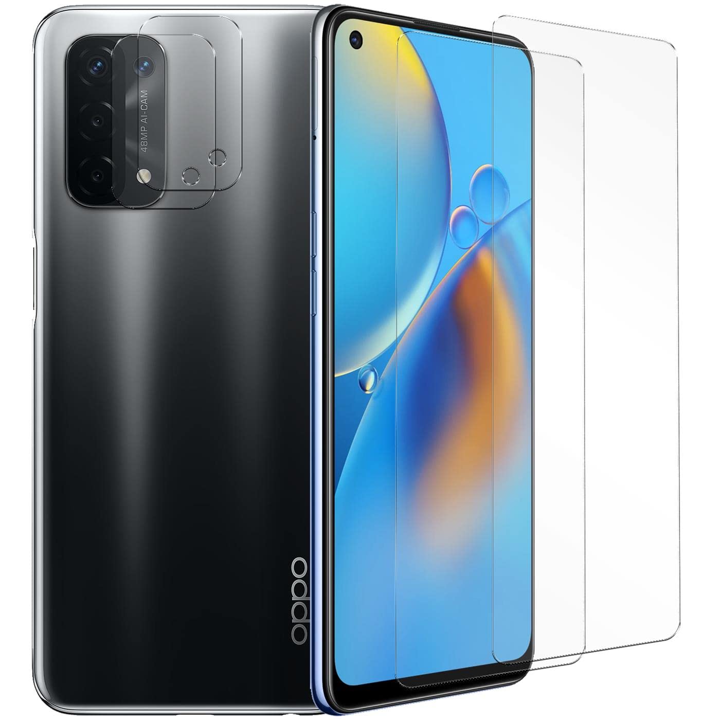 Verco Tempered glass for OPPO A54 5G protective film, A74 5G tempered glass [4-in-1 savings set, 2x screen protector, 2x camera protection] tempered glass film for OPPO A54 5G / A74 5G film