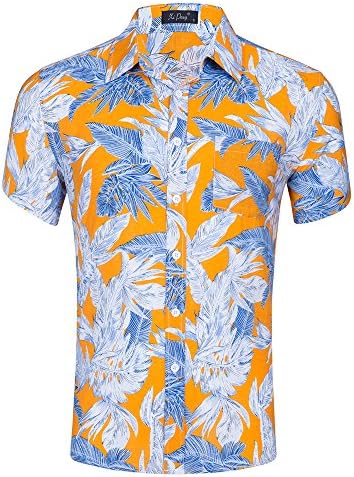 Space Climber Men's Hawaiian Aloha Shirt Short Sleeve Casual 3D Floral Printed Button Closure Cotton Shirt Lapel Neckline Slim Fit for Tropical Beach Holiday Surfing Hot Spring ECT