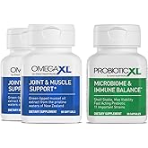 OmegaXL Powerful Joint and Muscle Support Supplement 60 Count (2 Pack) & Probiotic XL - PreforPro, DE111, Shelf Stable - Promote Healthy Gut Flora Growth (30 Veggie caps)