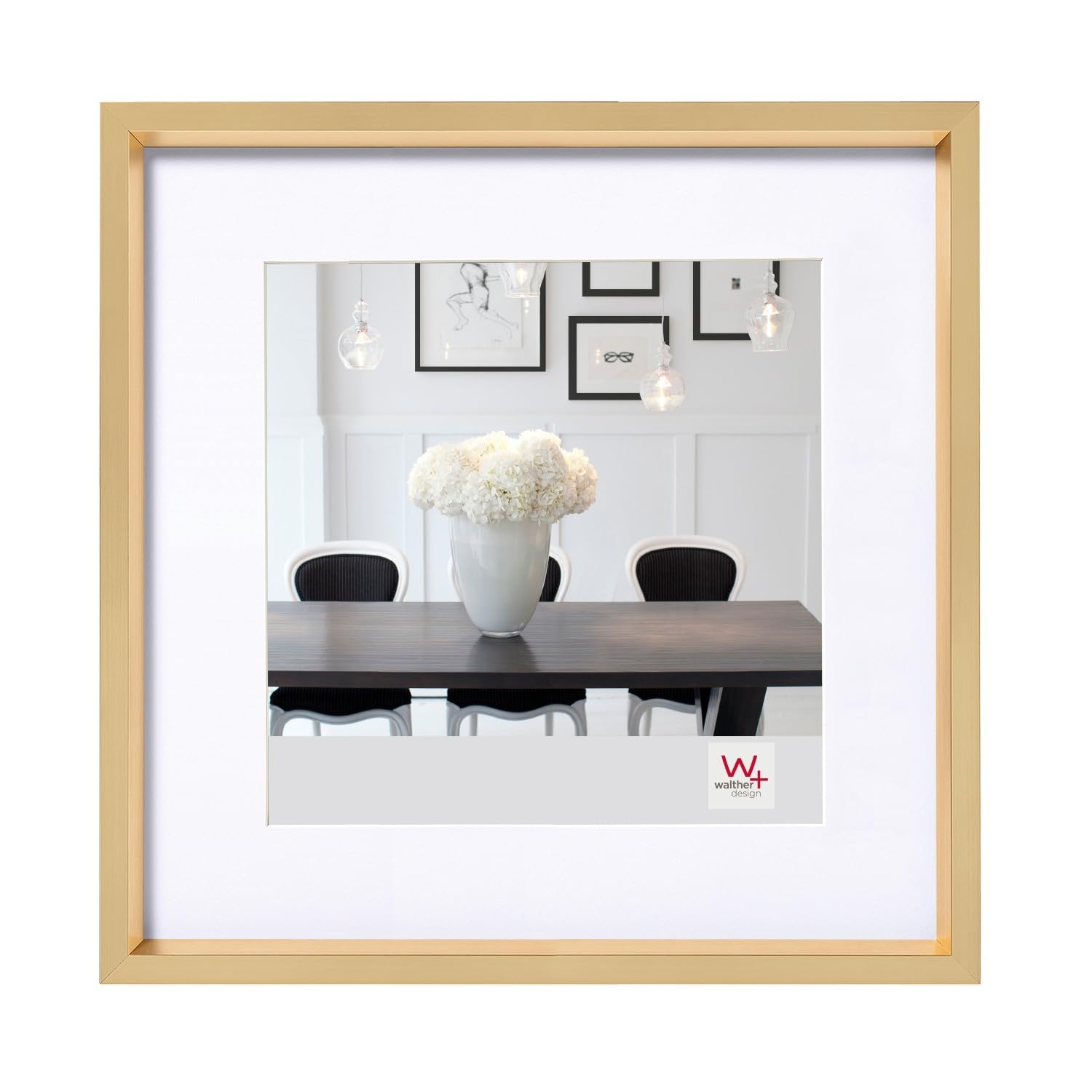 walther design Picture Frame Gold 30 x 30 cm with PassepArtout, Steel Style Plastic Frame ES330G