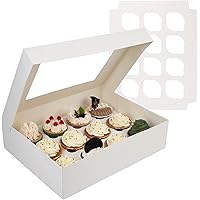 LotFancy Cupcake Boxes 12 Count, 8 Pack, Dozen Cupcake Containers with Window and Inserts, White Bakery Boxes, Disposable Pas