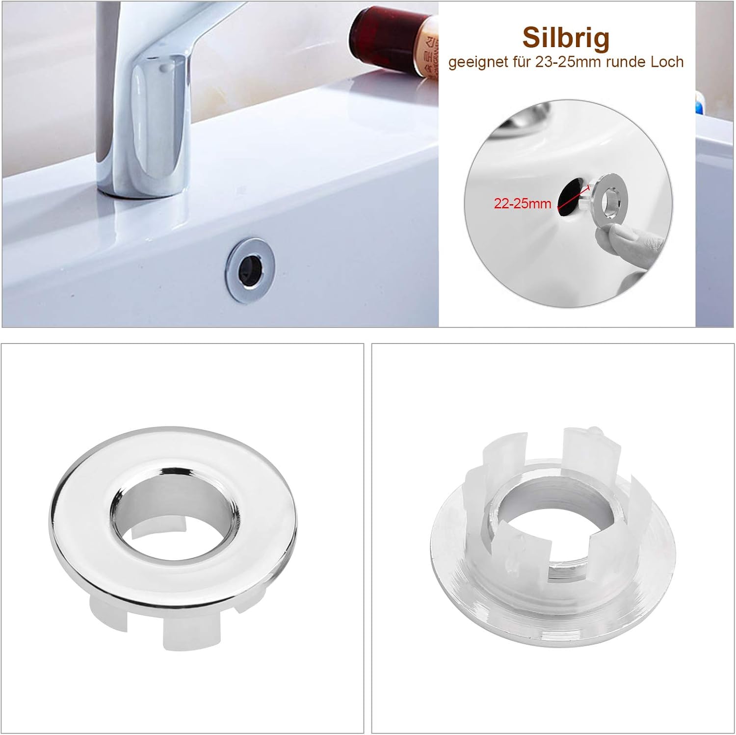 6 Pcs Solid Brass Bathroom Sink Overflow Cover, Kitchen Round Wash Basin Overflow Ring, Overflow