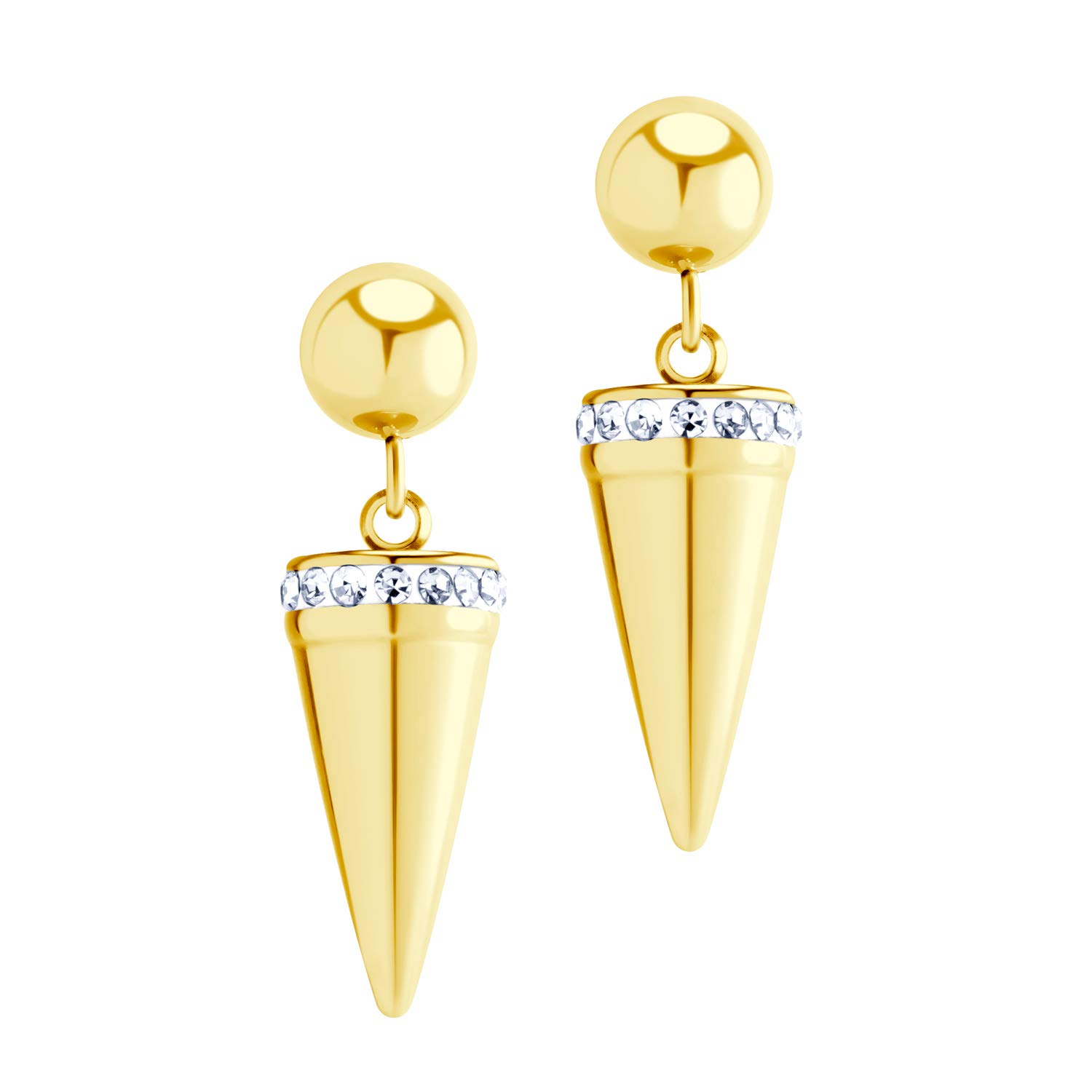 555Jewelry Stainless Steel Dangle Drop Stud CZ Cone Spike Earrings for Women & Girls Gold