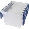 Akro-Mils KeepBox 12 Gallon Storage Container, Nesting and Stackable Plastic Storage Box with Lid Attached and Rails for Letter Size Hanging File Folders, 21" x 15" x 12", Clear/Blue