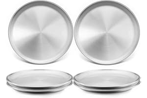 TeamFar Kids Plates, 6 PCS Stainless Steel Baby Dinner Plates Set, 8 Inch Toddler Metal Dishes, Unbreakable Dishes for Camping Serving Party, Non Toxic, Matte Finished & Dishwasher Safe, Silver