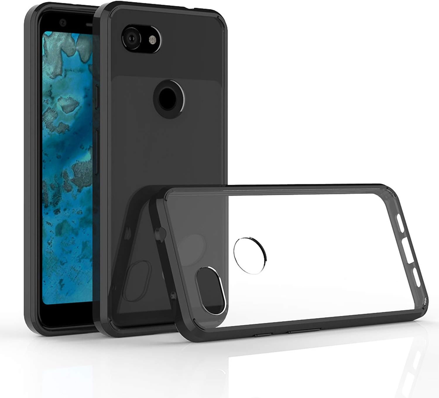 TASLAR Hard PC TPU Clear Back Protective Cover Case Bumper Transparent Compatible with Google Pixel 3a (Black)