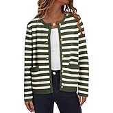 Dokotoo Women's 2026 Fashion Casual Crew Neck Open Front Long Sleeve Chunky Knit Striped Cardigans Sweaters Outerwear Coats