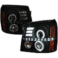 Spec-D Tuning Black Smoke Halo Projector Headlights w/LED Compatible with 2002-2006 Cadillac Escalade All, Left + Right Pair Headlamps Assembly