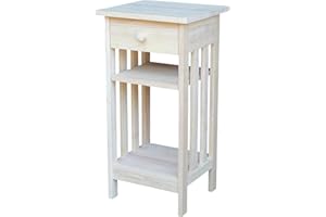 IC International Concepts, Mission Telephone Stand , Solid Wood, Real Parawood, 15.6" W x 14.2" D x 30.3" H, Easy Assembly, DIY, Paint or Stain Your Way, Unfinished