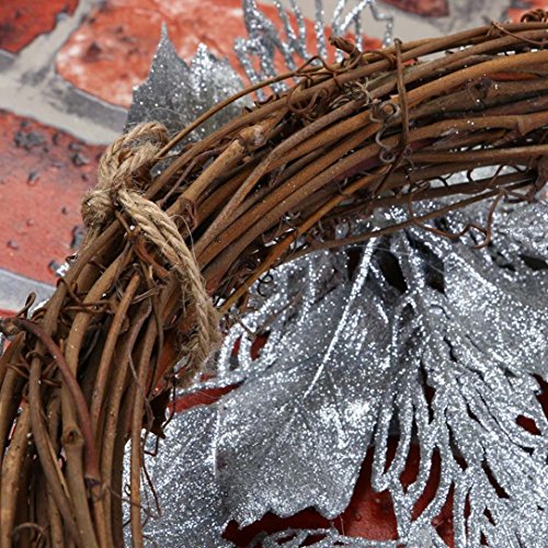 Hot Sale!!Woaills Window Ornament Garland Wreath,Christmas Party Leaf Door Wall Decoration Diameter - 35cm/13.7'' (Silver)