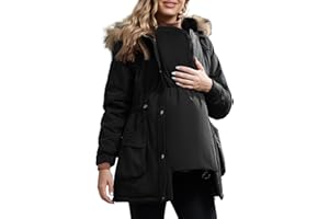 Maacie Maternity Winter Coat,3 In 1 Thickened Jacket,Fleece Lined Warm Hooded Outwear With Pockets