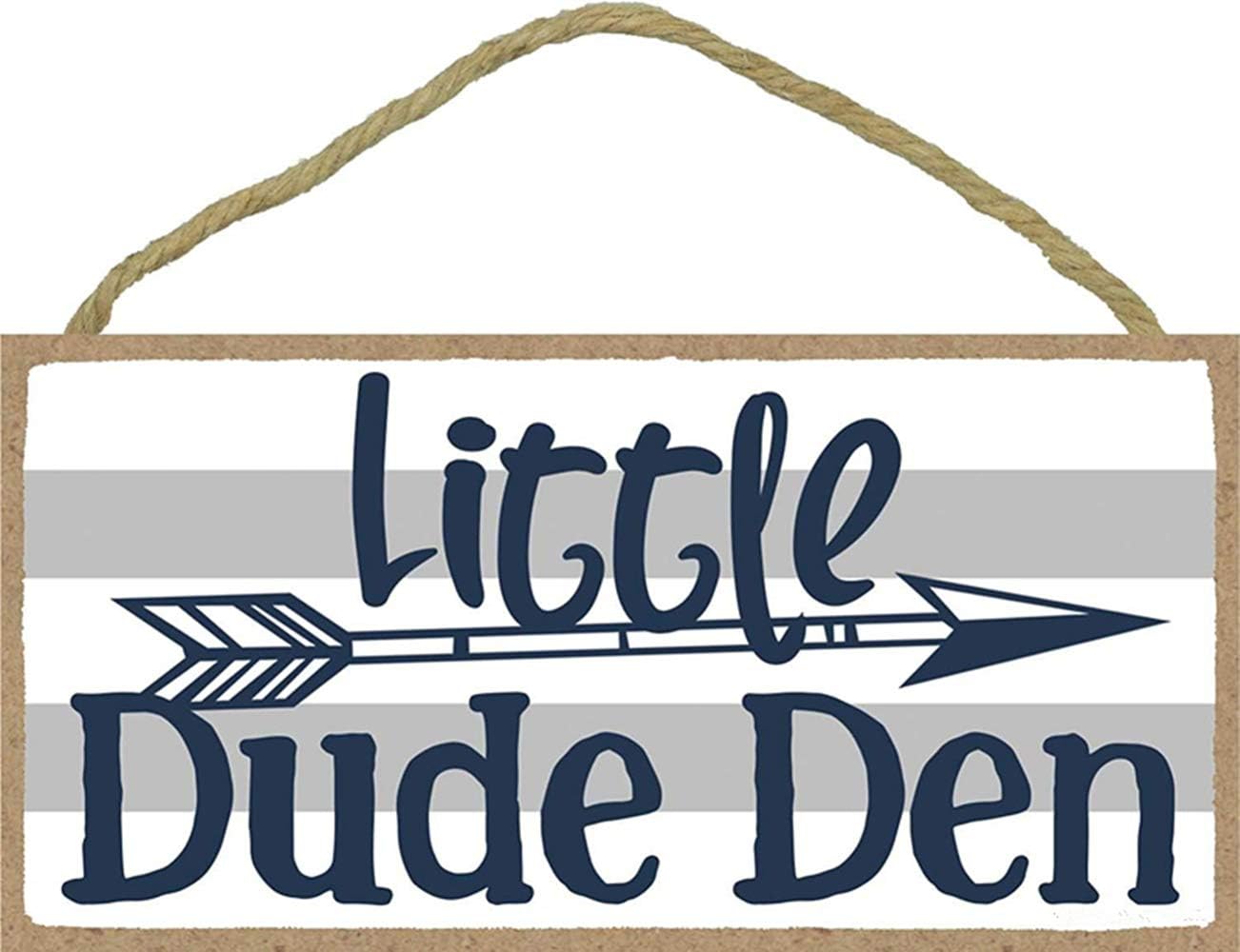 HANBEN Little Dude Den - 5 x 10 inch Hanging Boys Room Decor, Wall Art, Decorative Wood Sign Home Decor (A-01)
