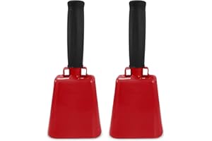 Deke Home - 2 Pack 7 Inch Steel Cowbells with Handle, Loud Noise Makers for Football, Sports, Parties, Competitions, School Spirit & Safety, Large Hand Bell for Cheering & Percussion Instrument