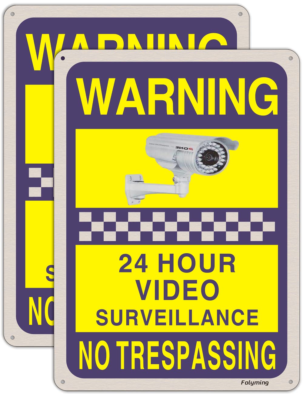 2 Pack 24H Video Surveillance Signs No Trespassing Signs CCTV Warning Signs 10 x 7 Inches Metal Reflective Rust Aluminum Weatherproof Fade Resistant UV Protected Easy Mounting Outdoor Use