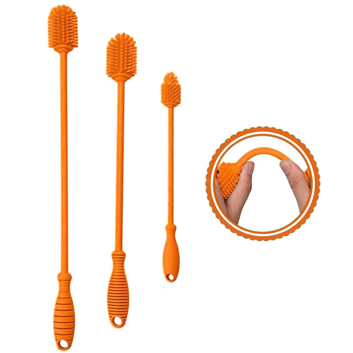 Photo 1 of YRDGRG Silicone Bottle Brush Cleaner Set of 3?Long Handle Bottle Cleaning Brushes for Narrow Neck Containers, Water Bottles, Thermos, Hydro Flasks, Coffee Mugs,Baby Bottles (Orange Upgraded Version)