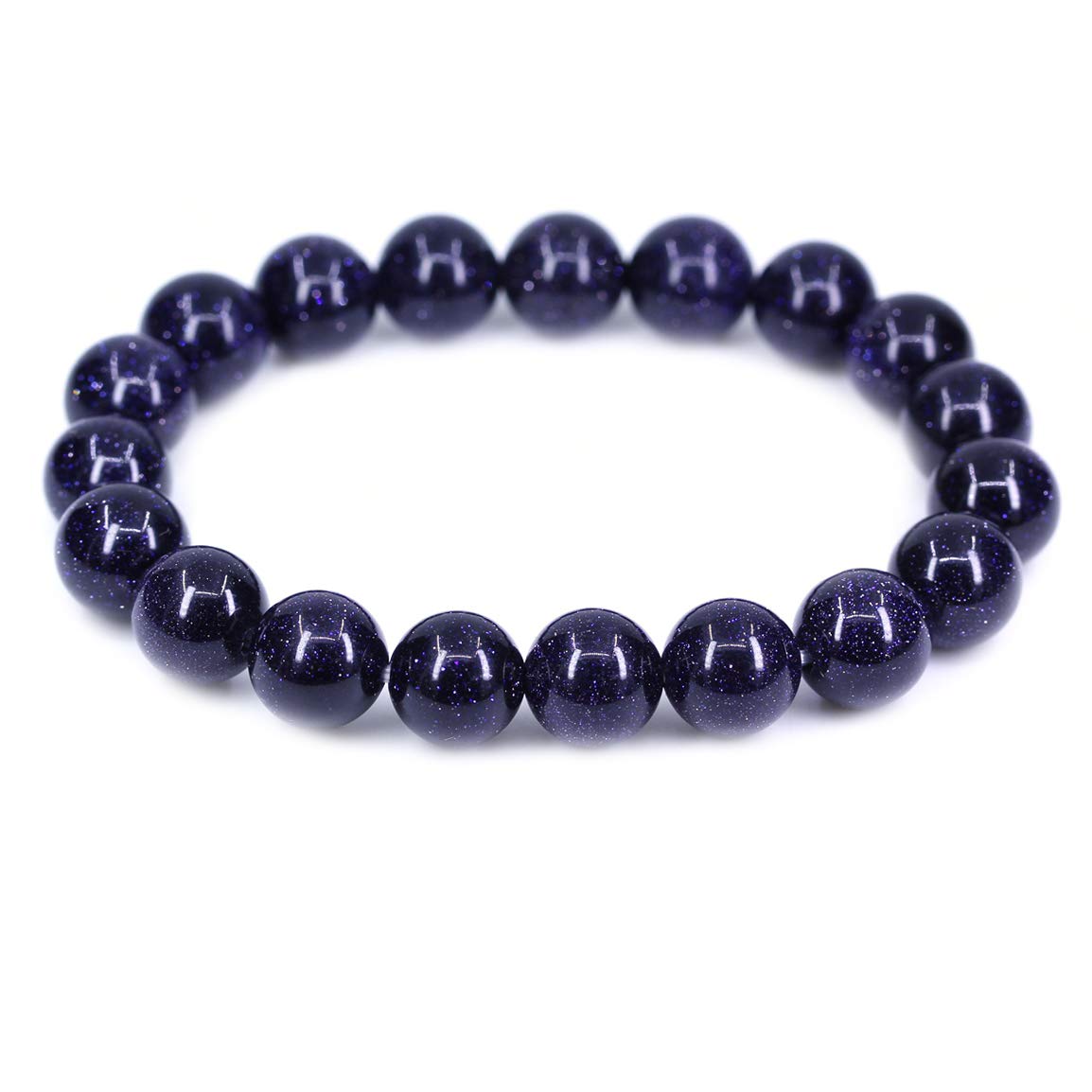CHENYUE Synthetic Blue Sandstone Gemstone 10mm Round Beads Stretch Bracelet 7" Unisex