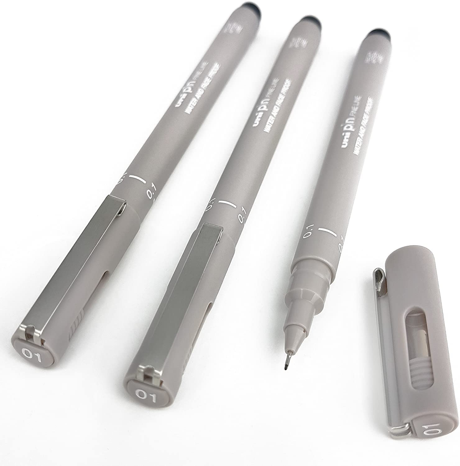 Uni Pin Fineliner Drawing Pen - Light Grey Tone - 0.1mm - Pack of 3