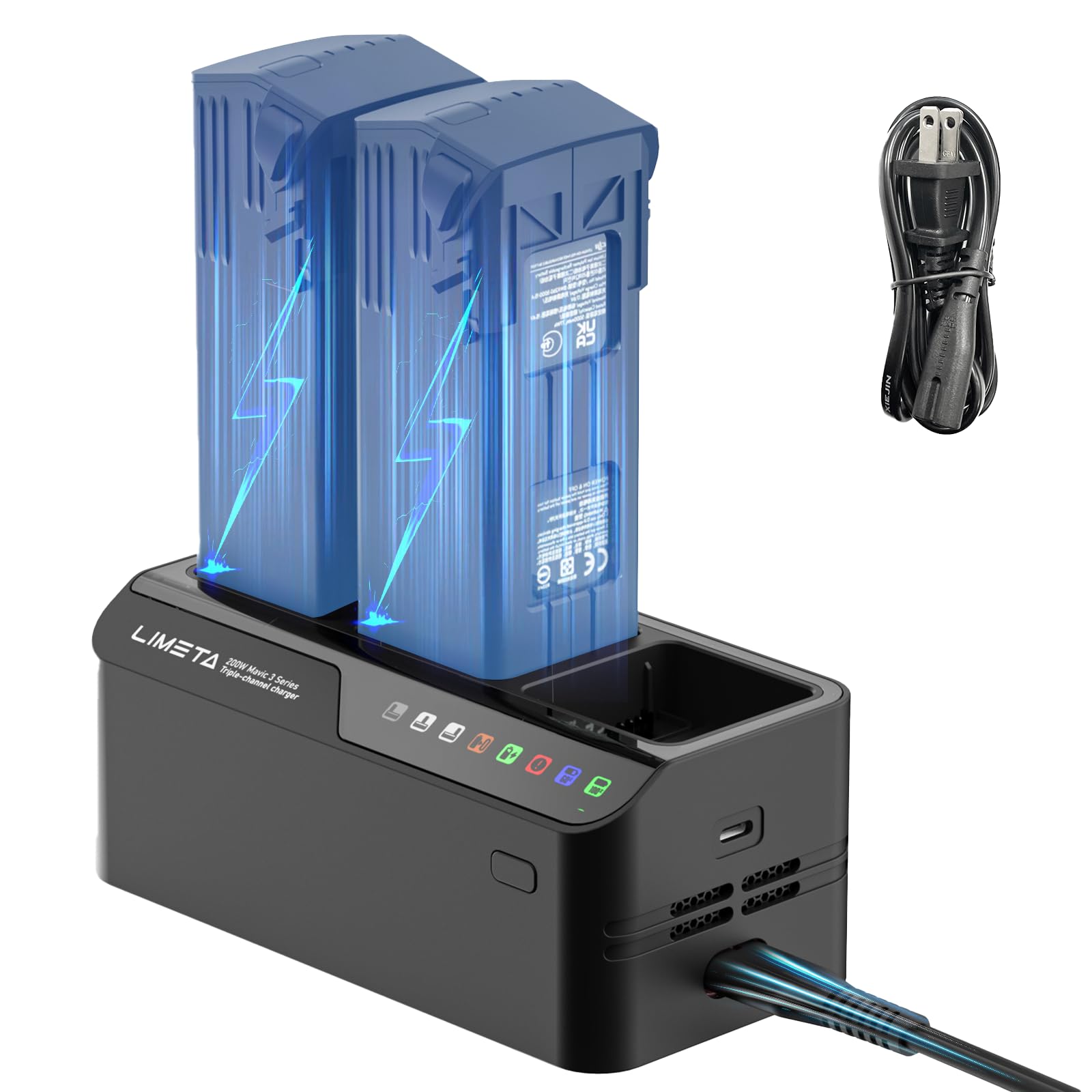LIMETA MC336 200W Mavic 3/3 Pro Smart Flight Battery Charger, Three-Channel Parallel Fast USB Charging Center for DJI RC Pro Plus/RC Pro/RC/N1Classic Remote Controller