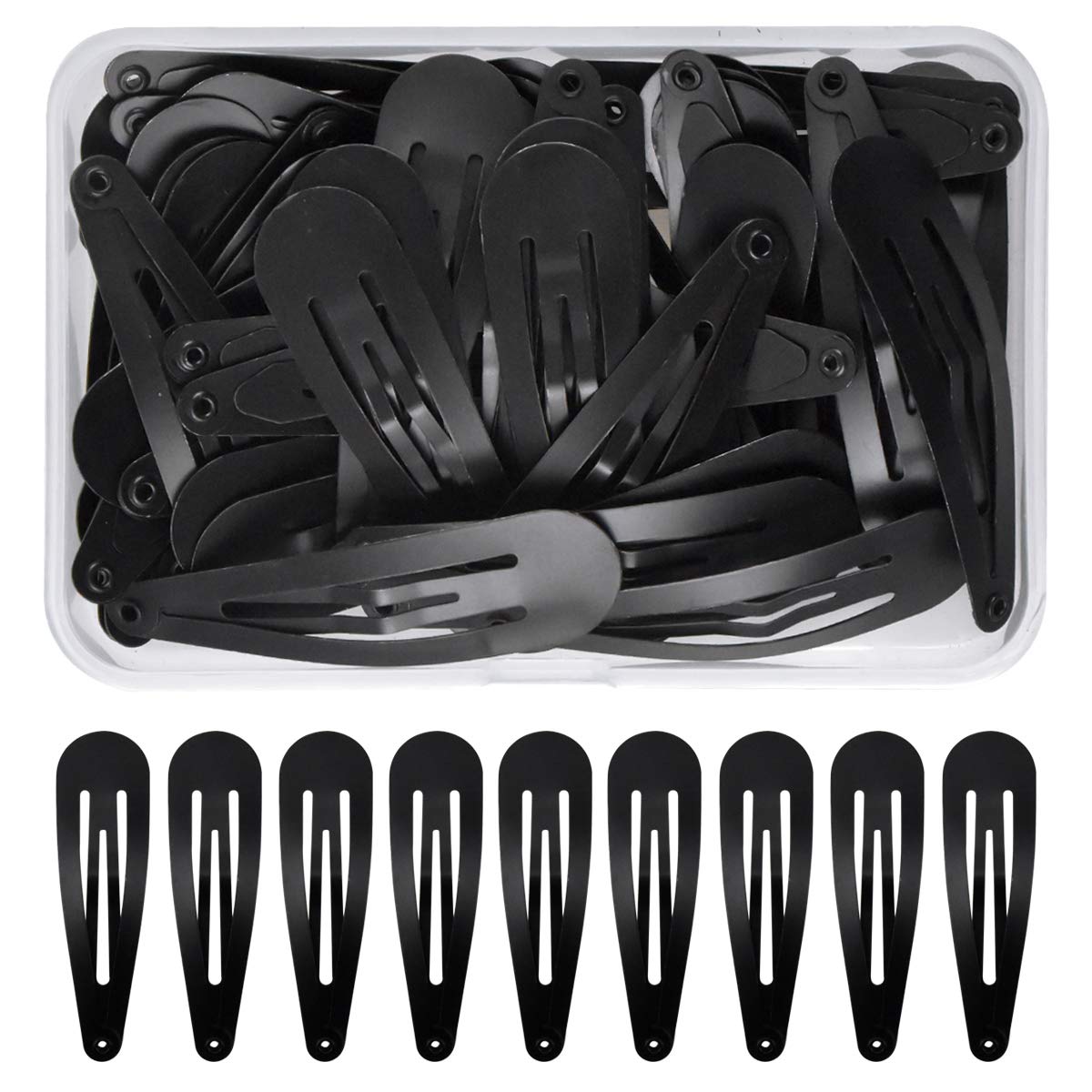 NATUCE 50PCS Black Snap Hair Clips, 5CM Girls Hair Clips Metal, BB Barrettes, Hairpins for Kids Girls Women