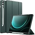 JETech Case for Samsung Galaxy Tab S9 FE+ / S9 FE Plus 12.4-Inch with S Pen Holder, Soft TPU Tri-Fold Stand Protective Tablet Cover, Support S Pen Charging, Auto Wake/Sleep (Midnight Green)