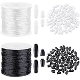 PH PandaHall Breakaway Clasps for Lanyard, 60pcs 24mm Black/White Bead Barrel Connector Closure Clasp Safety Clasp with 2mm x 21.8 Yard String Cord for DIY Necklace Bracelet Lanyard Neck Clasp Jewelry