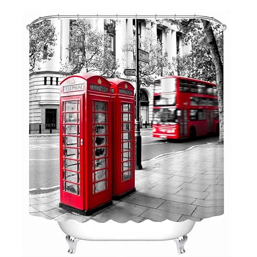 LJJJZS Cortinas de Ducha 3D Cabina telefónica roja Cortina de baño