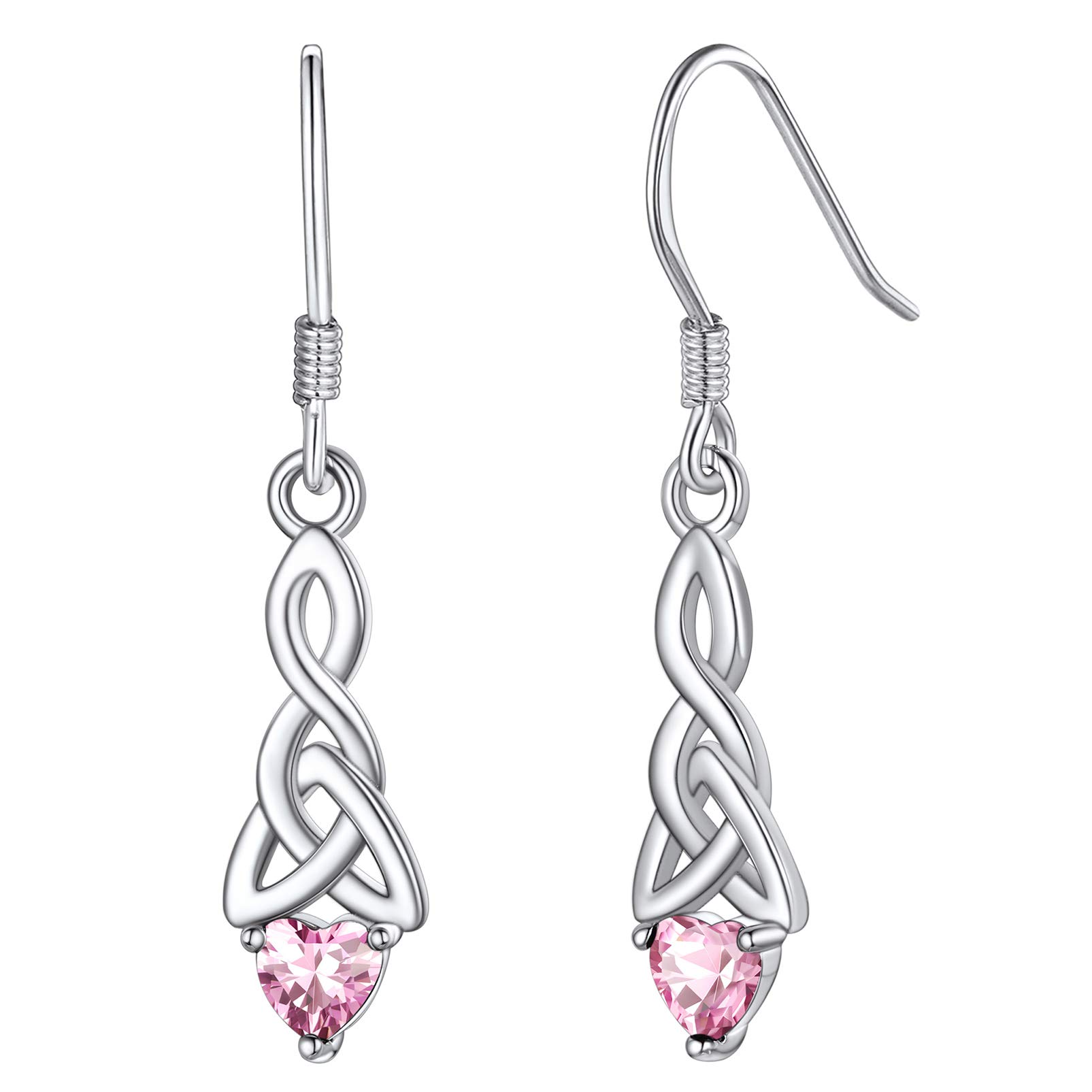 October Birthstone Heart Earrings Sterling Silver Dangle Earringsfor Women Pink Teardrop 925