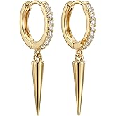 Mevecco Gold Dainty Dangle Hoop Earrings for Women 14K Gold Plated Delicate cute Geometric Triangle Cone Dangle Earrings
