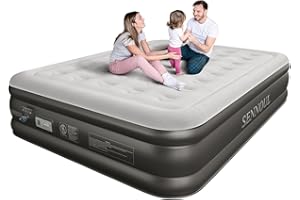 SENNOUL Air Mattress Queen with Built in Pump - Upgraded Blow Up Bed,2 Mins Quick Self Inflatable and Deflate, 18"/650lbs Max, Strong Support, Flocked Top, Puncture Resistant, for Camping,Home,Guests
