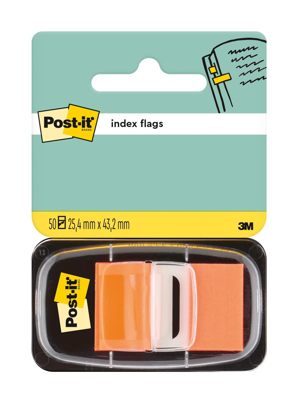 Post-it Index Flags, Medium, Orange, 1 Dispenser 25.4 mm x 43.2 mm, 50 Flags - to Mark, Highlight or Color Code Important Information