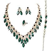 Zthread Crystal Rhinestone Bridal Jewelry Set, 4 Pieces, Necklace Earrings Bracelet Ring, Floral Statement Design