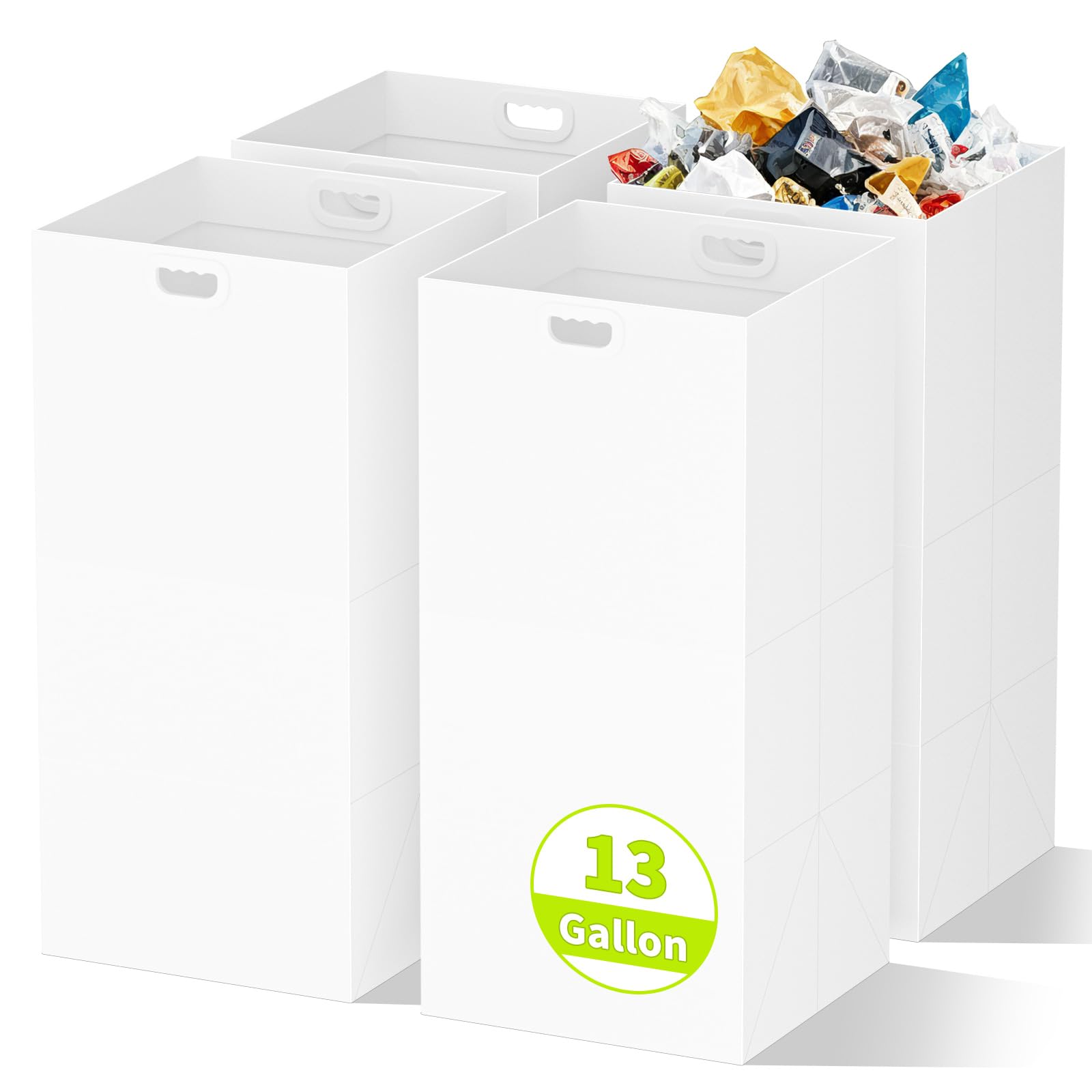 Photo 1 of 13 Gallon Disposable Trash Cans for Parties, 4 Pack Extra Large Portable Trash Can White Pop Up Trash Cans Bin, Recycle Collapsible Garbage Can Bins for Party Kitchen Camping Trash Can