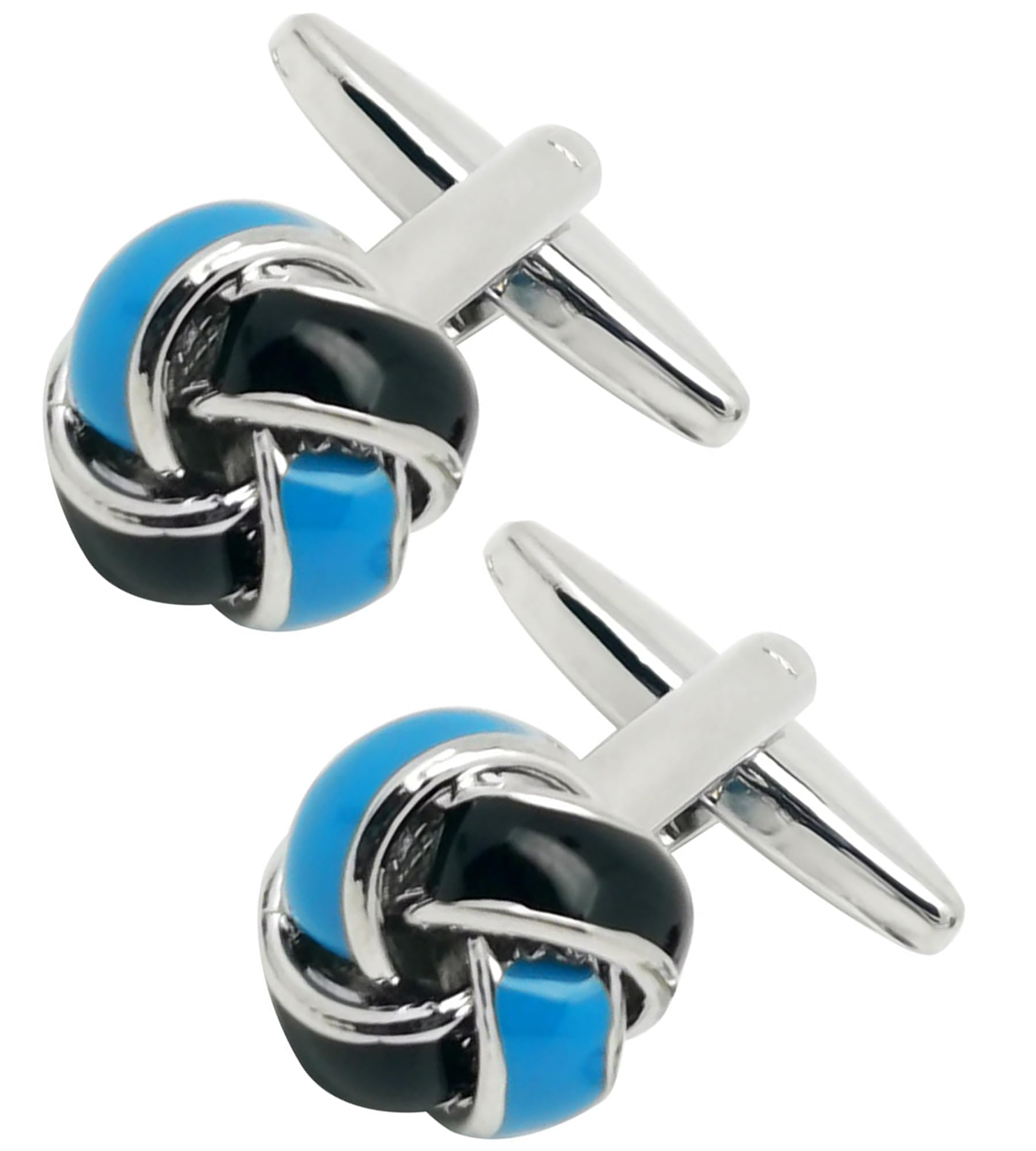 Jonwo Knot Cufflinks in Gift Box Cuff Links for Men Lady Daily Wear Business Wedding Party Tuxedo Shirt Birthday Presents (Black & Blue Knot)