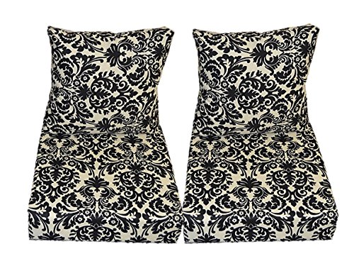 Black and Cream / Ivory Damask Scroll Cushions for Patio Outdoor Deep
Seating Furniture Loveseat - Choice of Size (SEAT CUSHION - 24" W X 24"
D / BACK CUSHION - 24" W X 21" D)