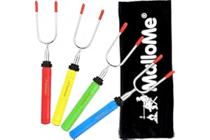 MalloMe Smores Sticks for Fire Pit -Rotating 34 inch Marshmallow Roasting Sticks Smores Kit Outdoor -Accessories for Campfire- Smore Skewers Hot Dog Fork, Camping Essentials Bonfire Gear Long (4 Pack)